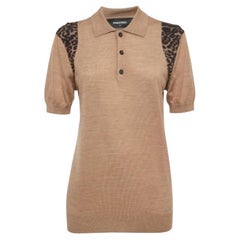 Dsquared2 Brown Wool Knit Shoulder Trimmed Polo Tshirt M