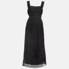 Bottega Veneta - Vestito midi nero in misto seta con pizzo a pieghe L.L.A.