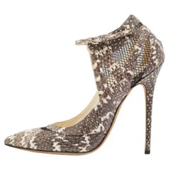Brian Atwood Gris/Blanco Piel de serpiente y malla Bombas con correa en el tobillo Talla 41