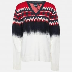 Just Cavalli Mehrfarbig gemusterter Pullover mit V-Ausschnitt aus Wolle und Seide M