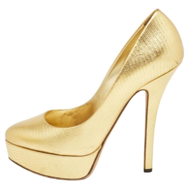 Dolce & Gabbana Gold Eidechse geprägte Leder Plateau Pumps Größe 39