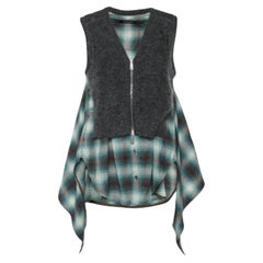 Dsquared2 Chemise sans manches à carreaux verts en coton et maille superposée S