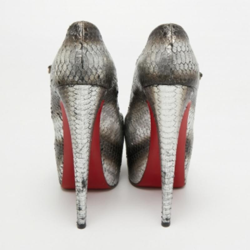 Women's Christian Louboutin Two Tone Python Lady Daf Pumps Size 39.5 For Sale