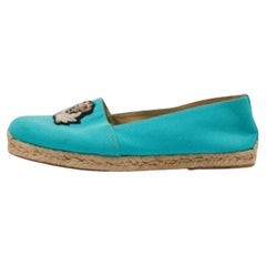 Christian Louboutin Blue Canvas Gala Embroidered Crest Espadrille Flats Size 40