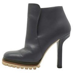 Marni Grey Leather Square Toe Ankle Booties Size 40