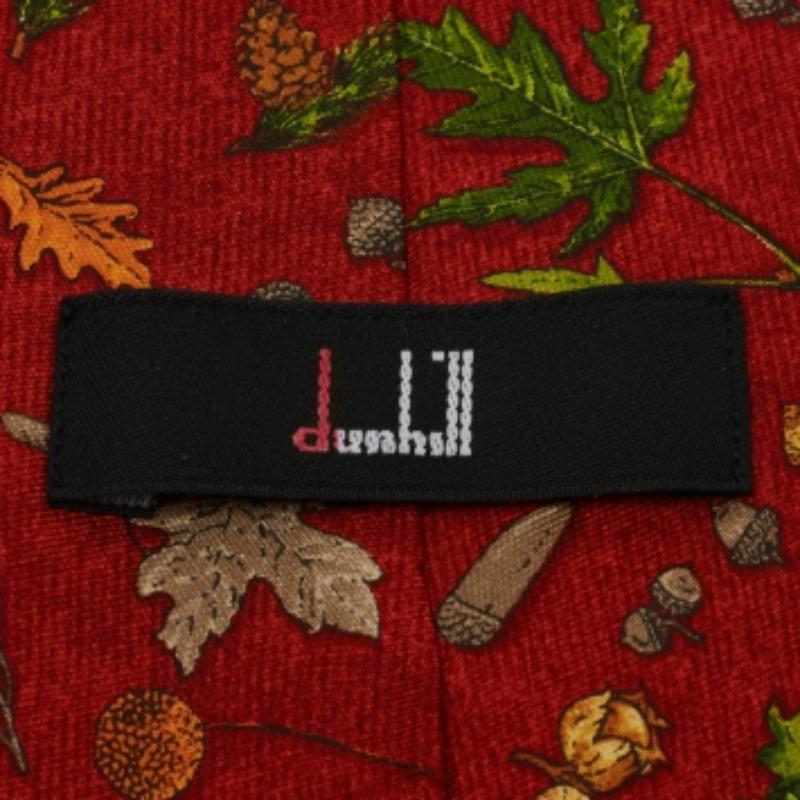 Rosso Cravatta in seta con stampa autunnale rosso mattone di Dunhill in vendita