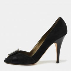 Used Giuseppe Zanotti Black Suede and Satin Peep Toe Pumps Size 39