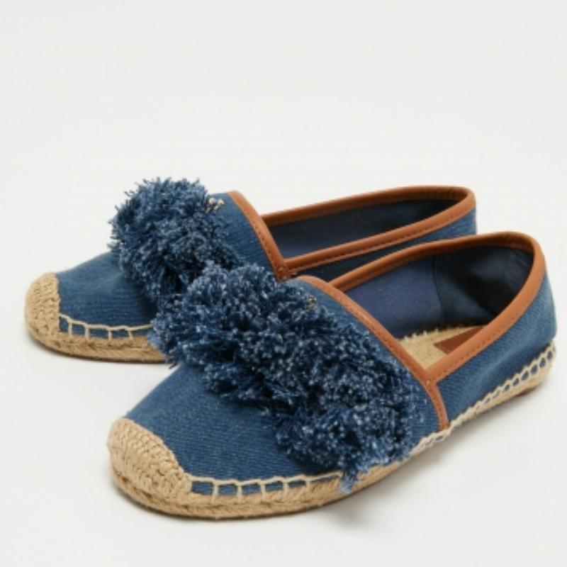 Tory Burch Espadrilles plates en denim bleu taille 36,5 en vente 3