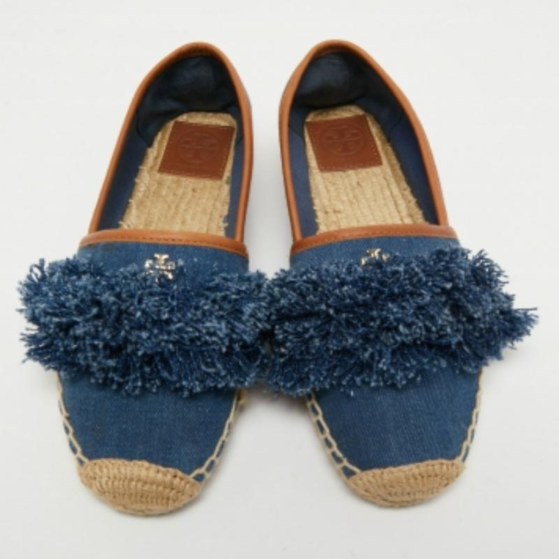 Tory Burch Espadrilles plates en denim bleu taille 36,5 en vente 1