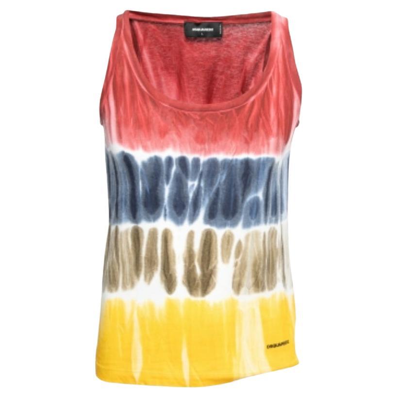 Dsquared2 - Maglietta senza maniche in cotone con stampa tintoriale multicolore L. in vendita
