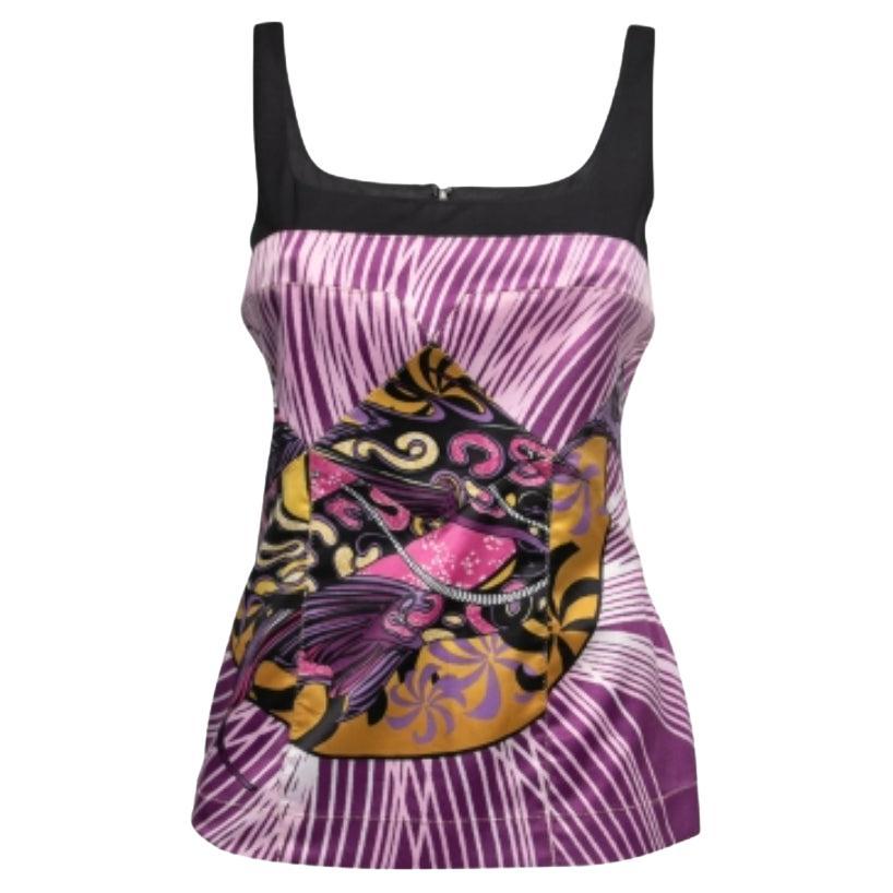 Just Cavalli Lila Bedrucktes Satin Ärmelloses Top M