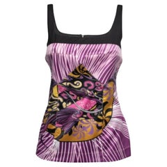 Just Cavalli Lila Bedrucktes Satin Ärmelloses Top M