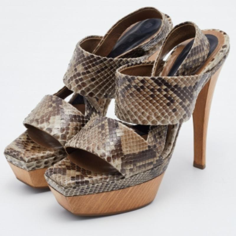 Marni Multicolor Python Platform Slingback Sandals Size 38 In Good Condition For Sale In Dubai, Al Qouz 2
