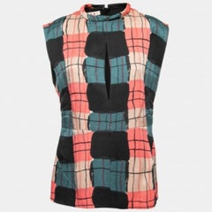 Marni Top de crepé de seda estampado multicolor con abertura en forma de ojo de cerradura M