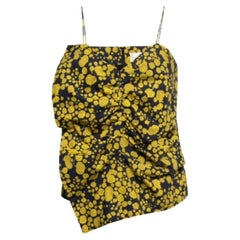 Victoria Victoria Beckham Blue Printed Cotton Ruched Asymmetric Top M