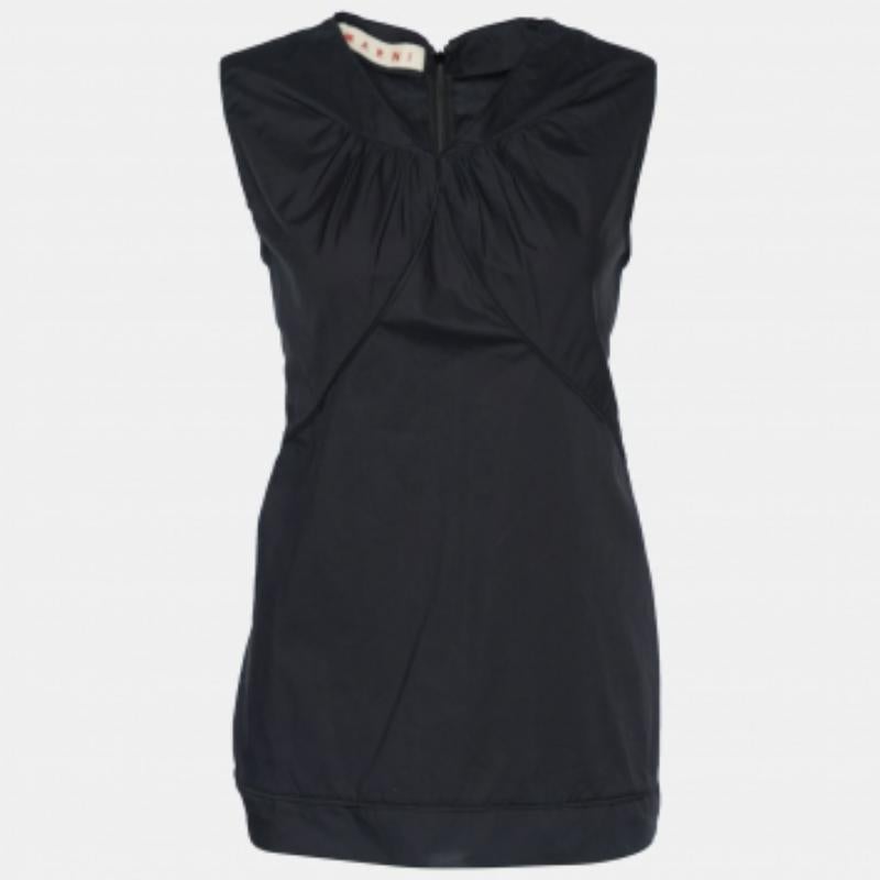 Marni Top senza maniche in cotone nero con dettaglio arricciato M.