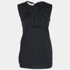 Marni Top senza maniche in cotone nero con dettaglio arricciato M.