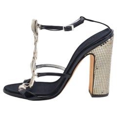 Giuseppe Zanotti Black Patent Leather Block Heel Ankle Strap Sandals Size 37