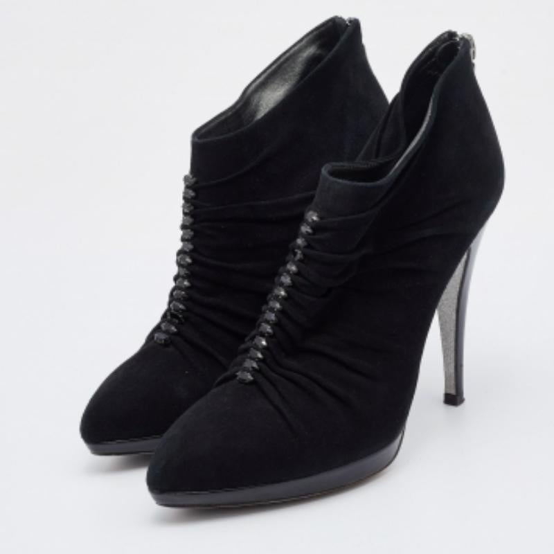 René Caovilla Botines de ante negro con cristales Talla 39 en venta 2