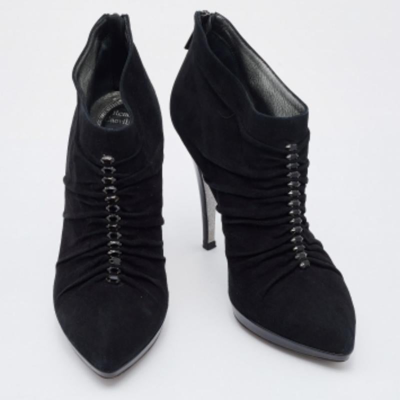 René Caovilla Botines de ante negro con cristales Talla 39 en venta 1