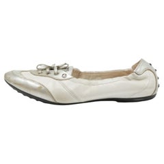 Tod's White/Silver Leather Gomma Lace Up Ballet Flats Size 40.5