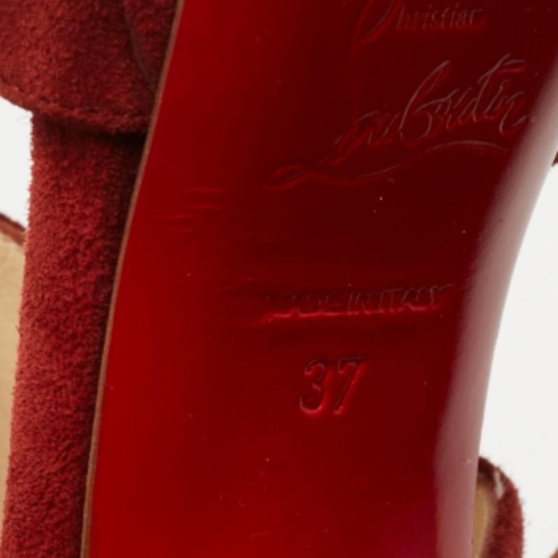 Christian Louboutin Rust Red Suede Pleated Bandra Zip Platform Sandals Size 37 For Sale 2