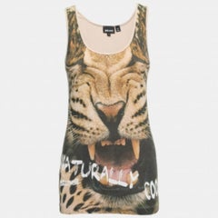Just Cavalli Top senza maniche in jersey stampato beige S