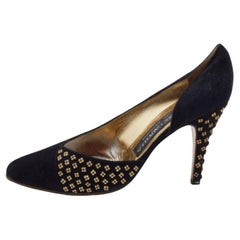 René Caovilla Black Suede Embellished D'Orsay Pumps Size 38
