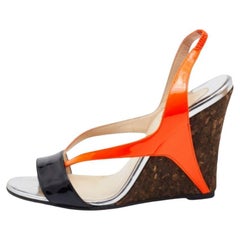Christian Louboutin Black Patent Leather Yasmine Slingback Wedge Sandals Size 37