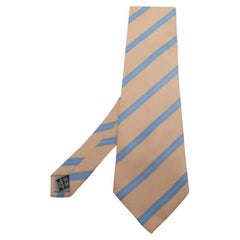 Corbata vintage de seda a rayas diagonales beige y azul Valentino