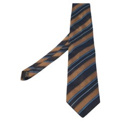 Ermenegildo Zegna Cravate en soie rayée en diagonale, marron et bleu marine