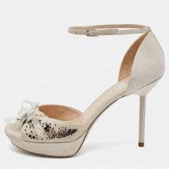 Yves Saint Laurent Off White Suede & Fabric Platform Sandals Taille 40