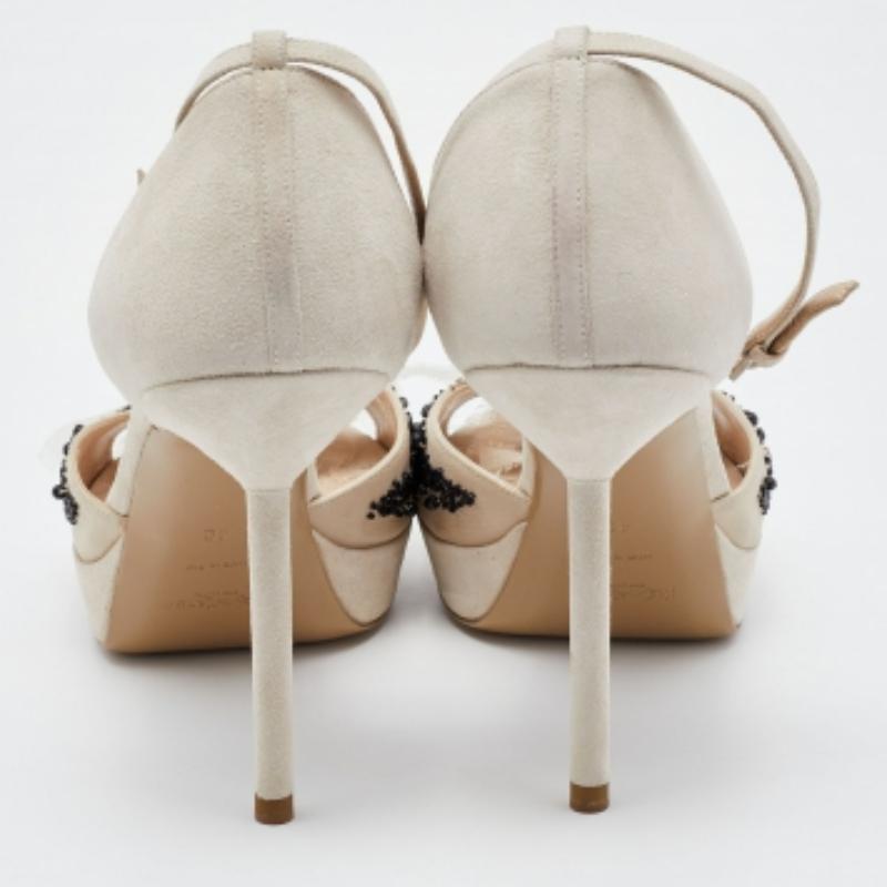 Yves Saint Laurent Off White Suede & Fabric Platform Sandals Taille 40 Pour femmes en vente