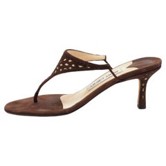 Jimmy Choo Brown Suede Laser Cutout Thong Sandals Size 37