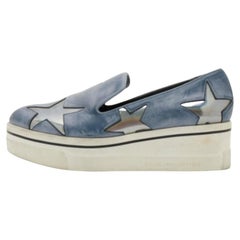 Stella McCartney Blue Two Tone Faux Leather Binx Star Slip On Sneakers Size 37