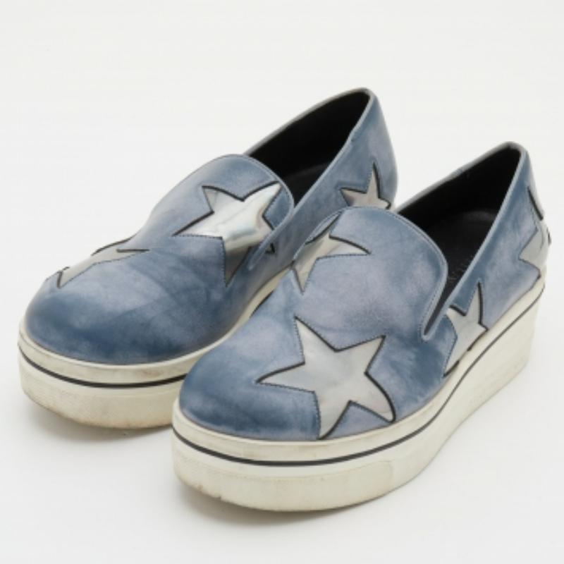Stella McCartney - Sneakers Binx Star Slip On in finta pelle blu bicolore - misura 37 in vendita 2