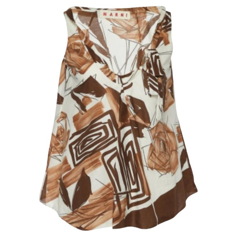 Marni Brown/Cream Baumwolle Abstrakt Druck Ärmelloses Top M