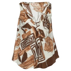 Marni Brown/Cream Baumwolle Abstrakt Druck Ärmelloses Top M