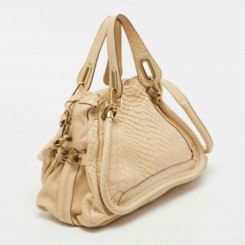 Chloe Borsa media Paraty in pitone beige in vendita 5