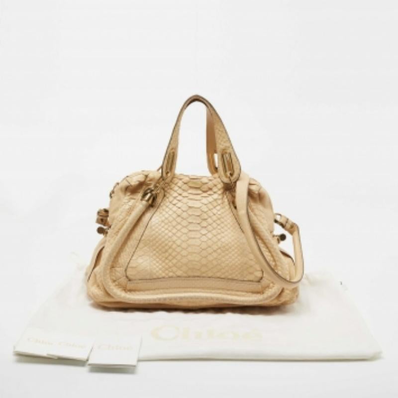 Chloe Borsa media Paraty in pitone beige in vendita 3