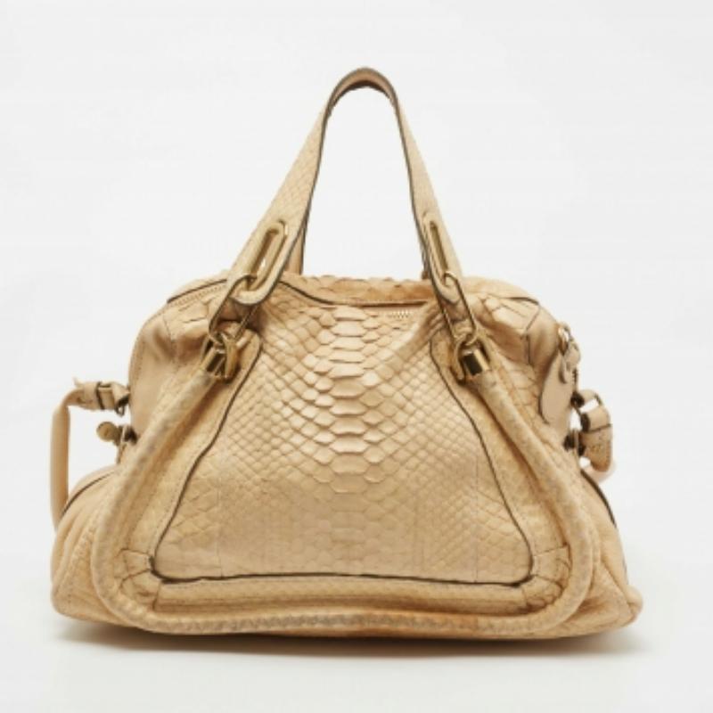 Chloe Borsa media Paraty in pitone beige in vendita 6