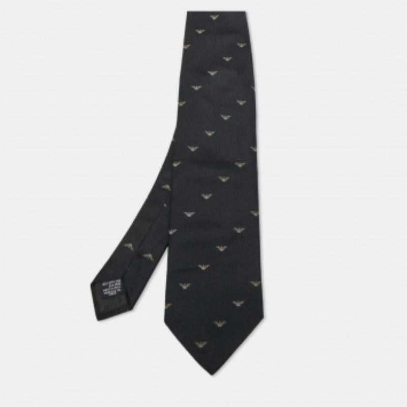 Emporio Armani Vintage Corbata de Jacquard de Seda con Logotipo Negro