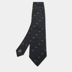 Emporio Armani TIE vintage in seta jacquard con logo nero