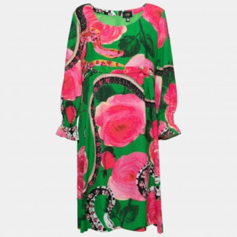 Class by Roberto Cavalli Vestito a maniche lunghe con stampa floreale verde L