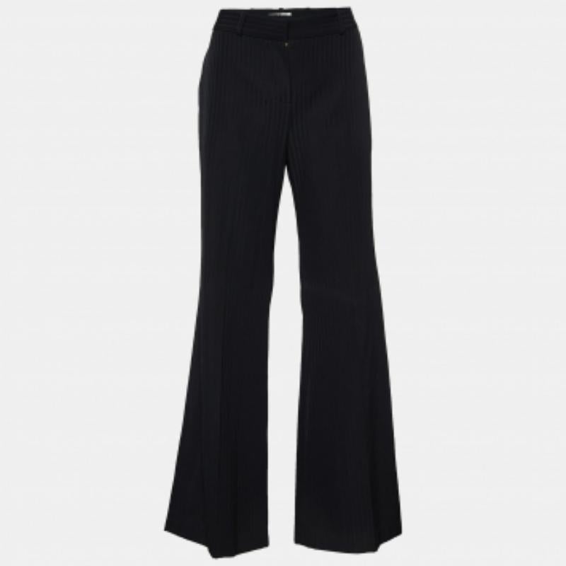 Pantaloni svasati a righe in lana nera Chloe S in vendita