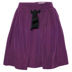 See By Chloe - Minigonna a pieghe in cotone viola con dettaglio a cravatta M.