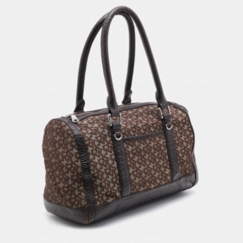 DKNY, la borsa in tela e pelle marrone scuro firmata da DKNY in vendita 5