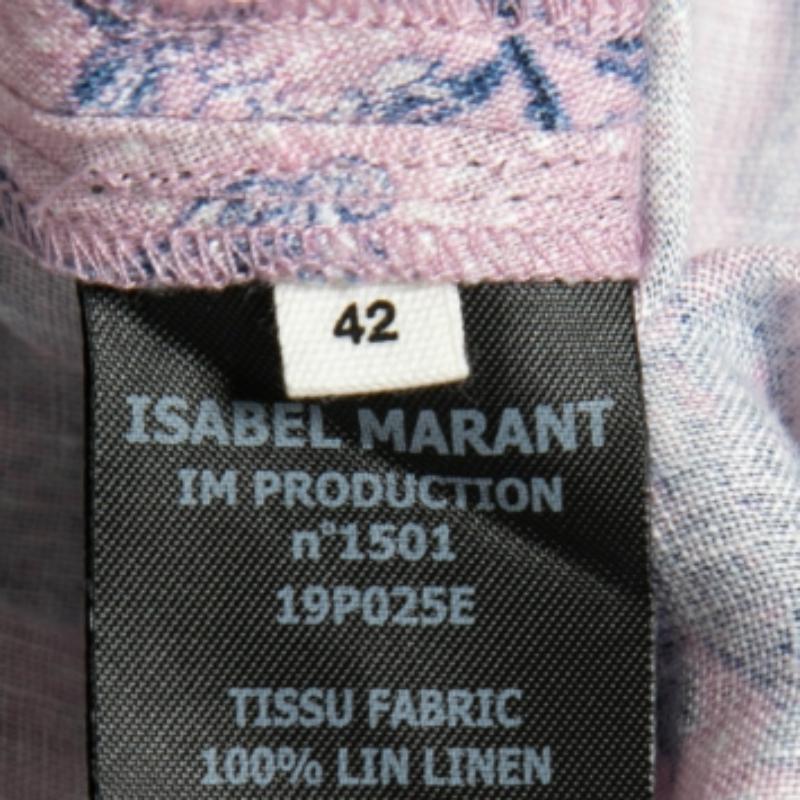 Isabel Marant Etoile - Gonna a portafoglio in lino stampato rosa L In condizioni ottime in vendita a Dubai, Al Qouz 2