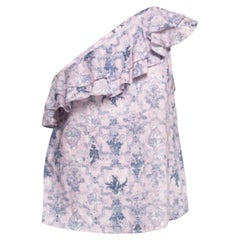 Isabel Marant Etoile Top monospalla in lino stampato rosa con volant L
