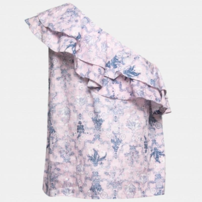 Isabel Marant Etoile Top monospalla in lino stampato rosa con volant L In condizioni buone in vendita a Dubai, Al Qouz 2